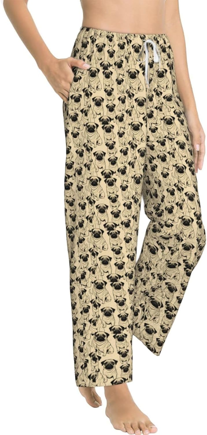 Cute Pug Dog Print Women Soft Cozy Sleepwear Pajama Pants For Winter Nightwear Bedroom Indoor Casual