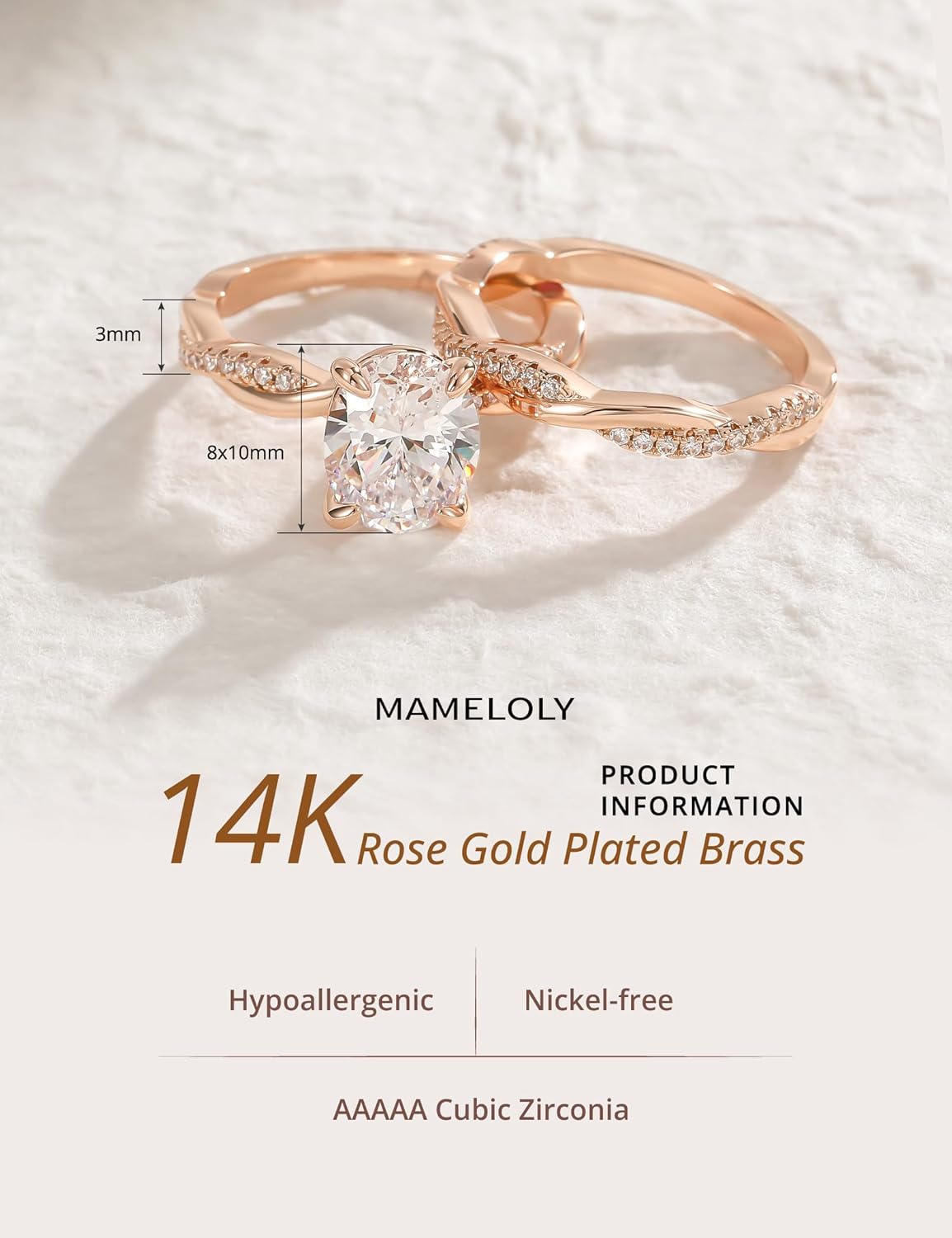 Mameloly 3ct Engagement Rings for Women Oval Cut Bridal Ring Sets Cubic Zirconia Wedding Band Twisting Infinity Pave Set Size 4-12