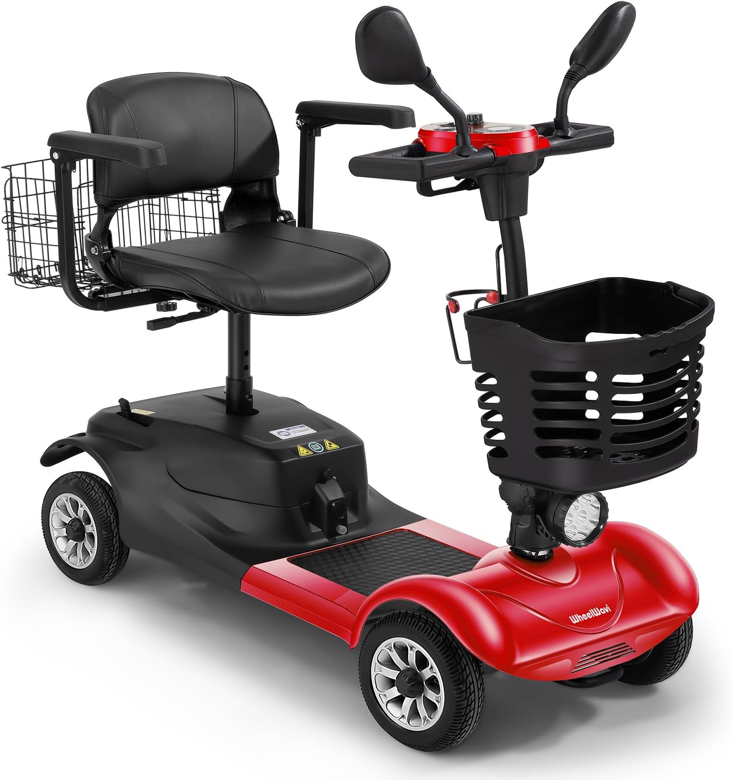 4-Wheel Foldable Mobility Scooter for Adults & Seniors - Heavy-Duty Compact Travel Scooter with Long-Lasting Battery, LED Lights, Basket & Portable Design (Red)