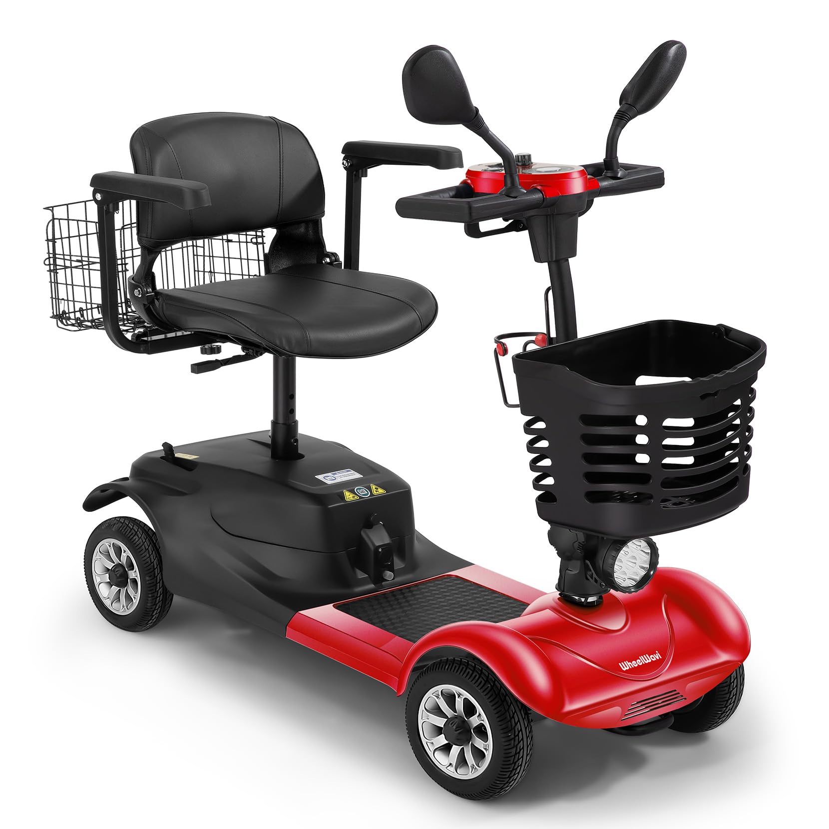 4-Wheel Foldable Mobility Scooter for Adults & Seniors - Heavy-Duty Compact Travel Scooter with Long-Lasting Battery, LED Lights, Basket & Portable Design (Red)