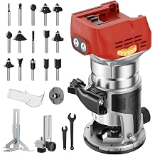 Cordless Router Tool Compatible with Milwaukee 18V Battery, 800W 28000 RPM Brushless Wood Router with 6-Speed Control, Aluminum Base, Depth Adjustment, 15 Router Bits, for WoodworkingTool Only