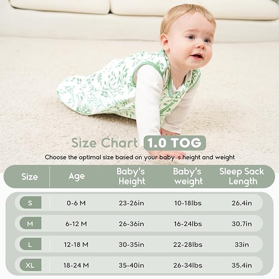 Yoofoss Baby Sleep Sack 6-12 Months TOG 1.0 2 Pack 100% Organic Cotton