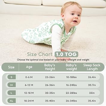Yoofoss Baby Sleep Sack 6-12 Months TOG 1.0 2 Pack 100% Organic Cotton
