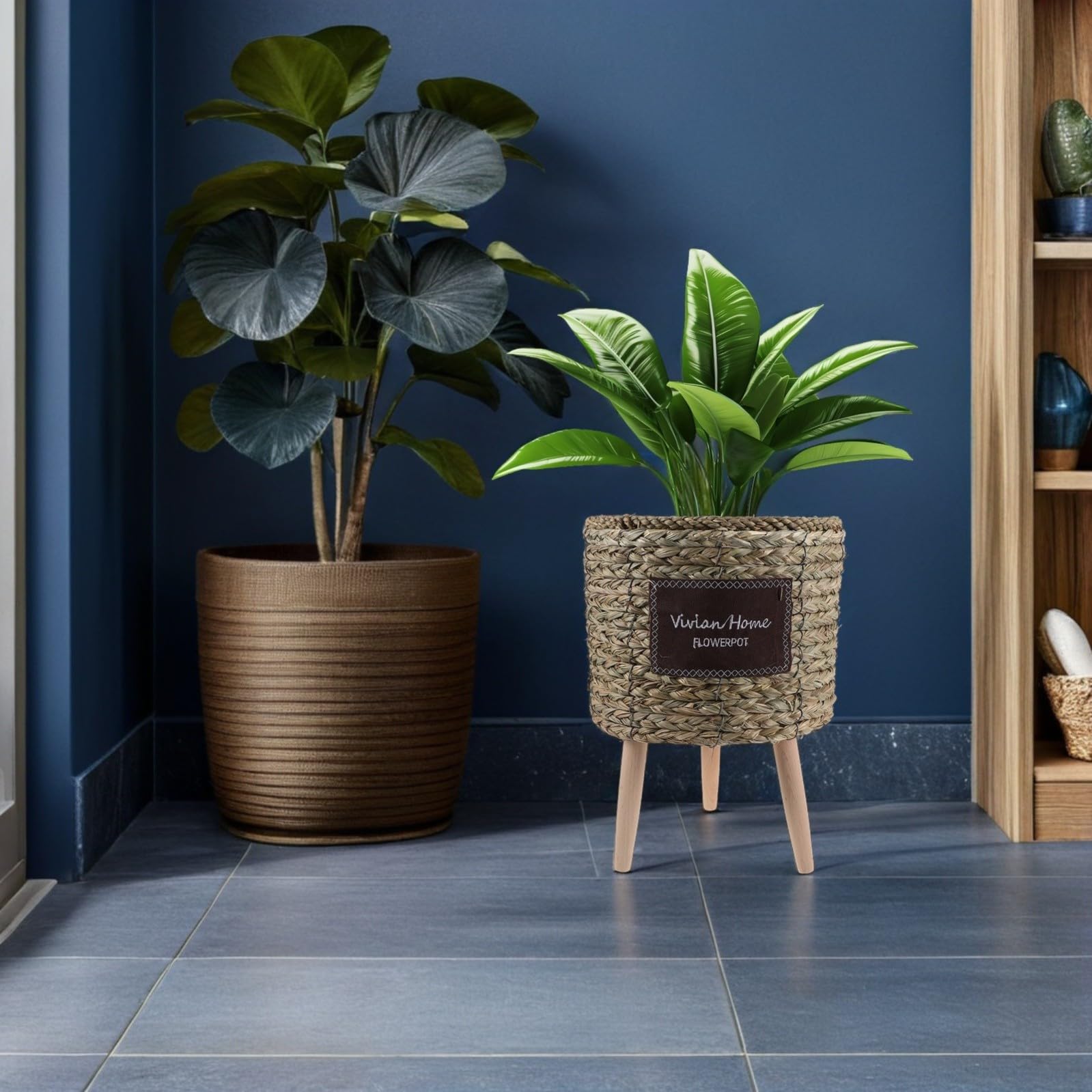 Woven Tripod Floor Plant Stand Diameter Natural Handwoven Flowerpot Basket for Indoor Outdoor Use Houseplant Display Holder