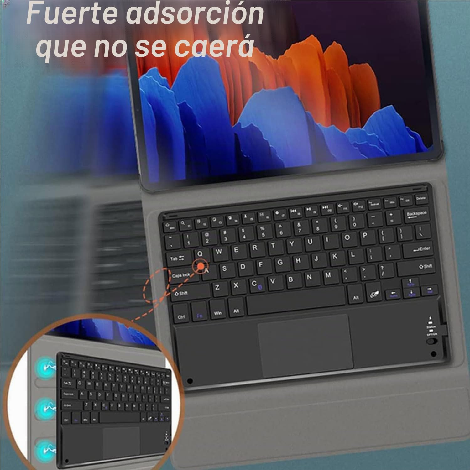 Funda con Teclado Táctil para Samsung Galaxy Tab A7 De 10,4 Pulgadas 2020 Modelo SM-T500/T505/T507, Teclado Bluetooth Inalámbrico Desmontable, Cubierta Trasera TPU Suave Ultrafina,Negro