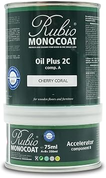 Rubio Monocoat Wood Stain & Finish 175 ft2 - Cherry Coral | Oil Plus 2C | Quick-Dry, Eco-Friendly Linseed Wood Oil for Indoor Use, Includes Accelerator Part B | Protector | 350 ml