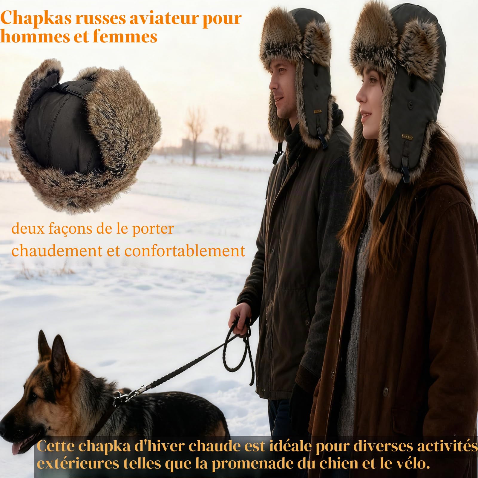 HEYANN Chapeau de Trappeur Unisexe en Fausse Fourrure - Tissu Taslan