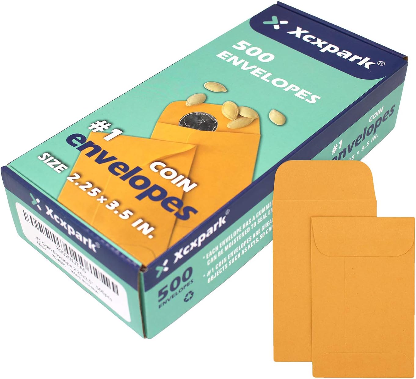 500 PCS #1 Coin Envelopes, 2-1/4” x 3-1/2” inches Brown Kraft Envelopes Classic Small Parts Envelopes with Self Adhesive Gummed Flap for Coins, Cash, Credit Cards, Seeds