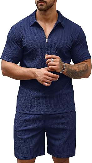Vogaan Men's Premium Cotton Blend Pyjama Set | Stylish Solid Polo Tshirt and Shorts | Casual Night Suit Wear Set for Man |...