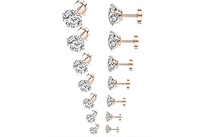 Flat Back Earrings Rose Gold, 7 Pairs Stainless Steel Stud Earrings Set