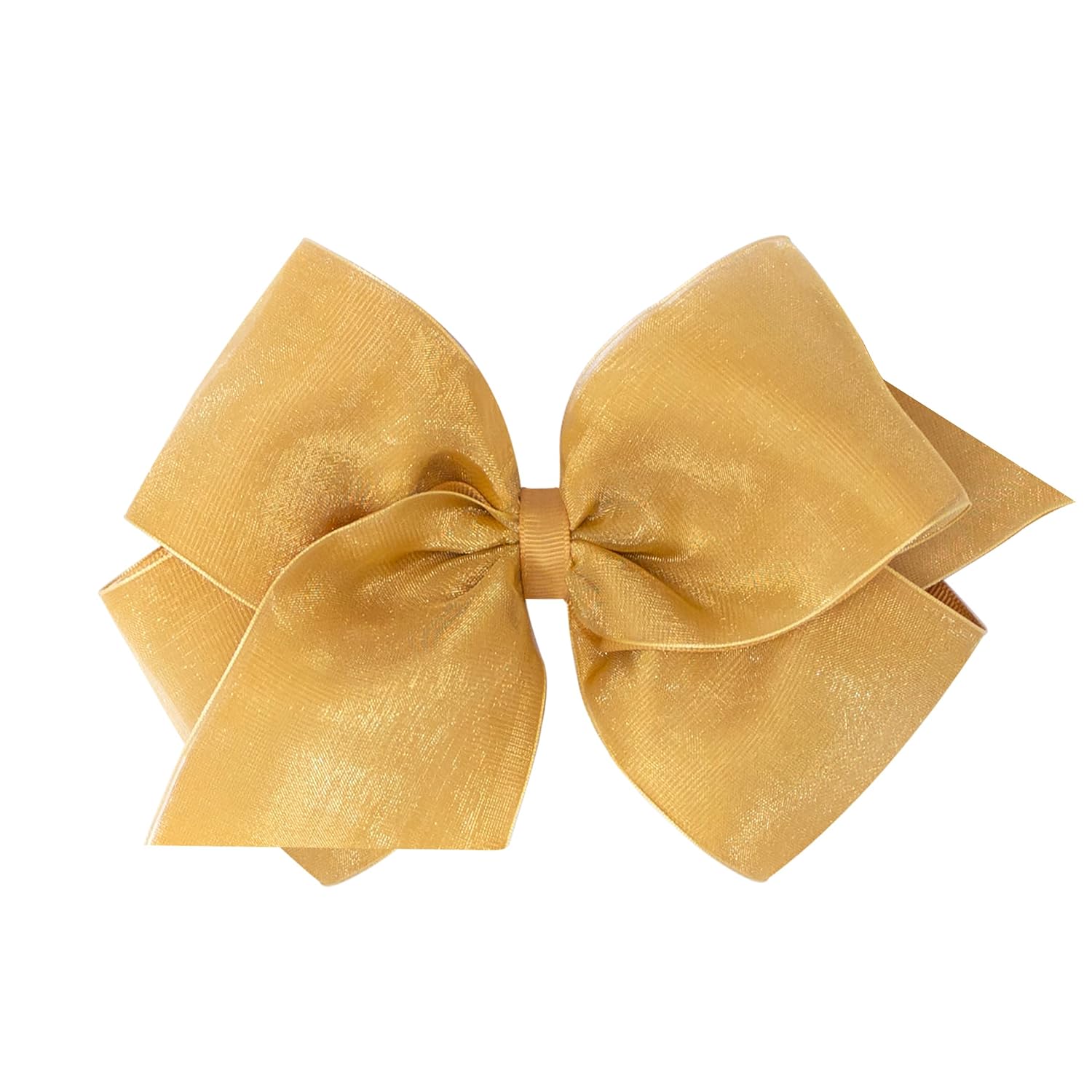 Wee Ones Girls Organza and Grosgrain Overlay Hair Bow, Mustard, King