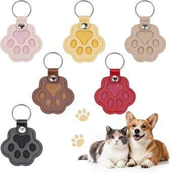 Rbenxia 5 Pcs Dog Fur Storage Keychain, Pet Hair Memorial Keepsake Keyring, Cute Leather Paw Shape Keychain, Handmade Gifts for Pet Lover