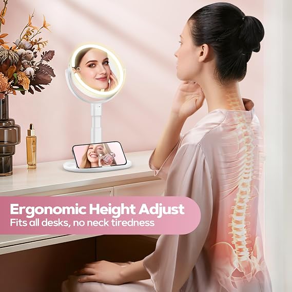 MOMOKUBA Makeup Mirror with Light, 30X Magnifying & Height Adjustable, Magnifying Mirror with Light 3 Lighting Modes and Stepless Dimming, Vanity Mirrors for Bathroom, Birthday Gift for Women, White