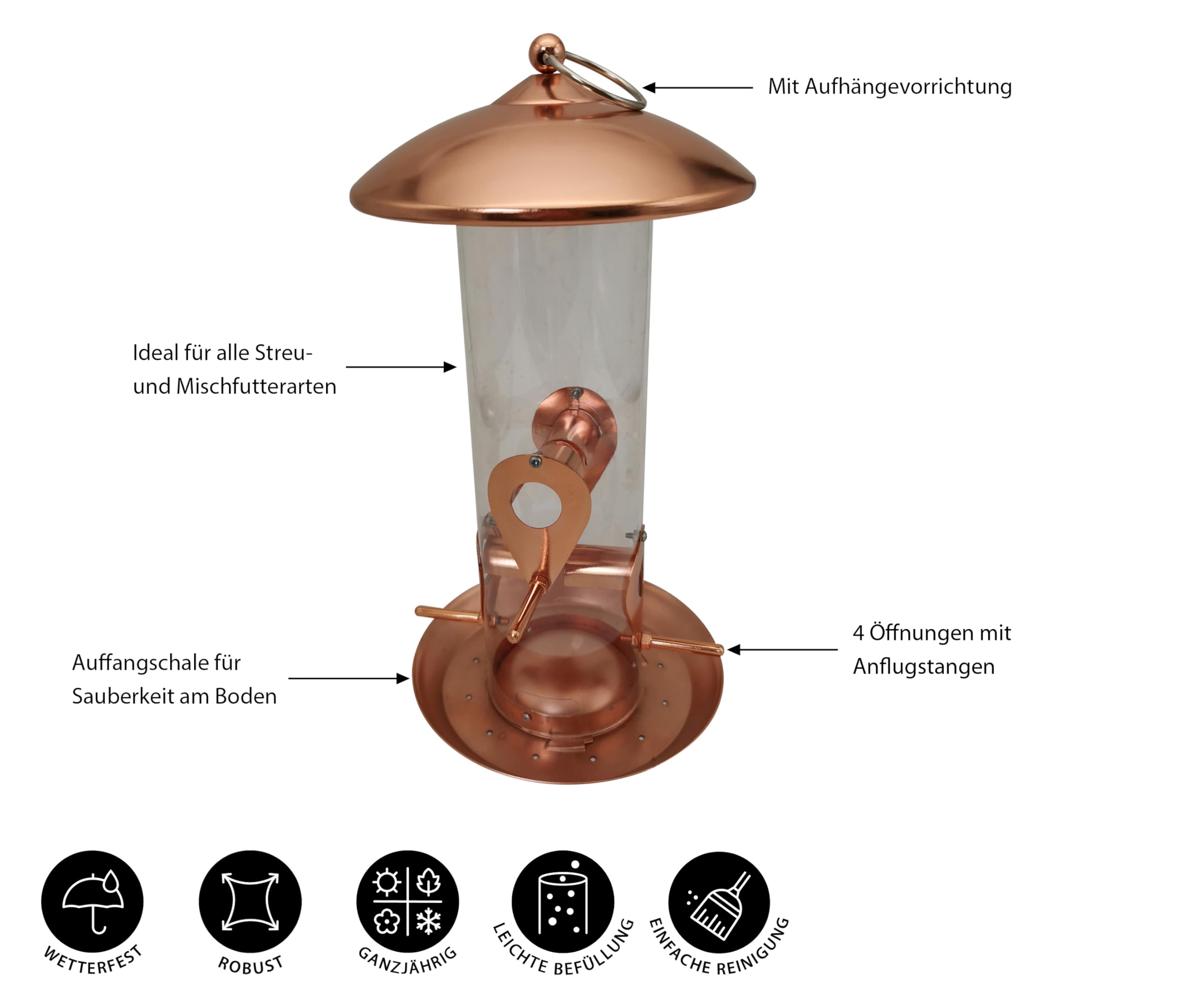 Columna De Bolas De Grasa Para Pájaros Dehner Natura Joelle - Metal Color Cobre, 30 Cm De Altura | Comedero Decorativo Para Jardín