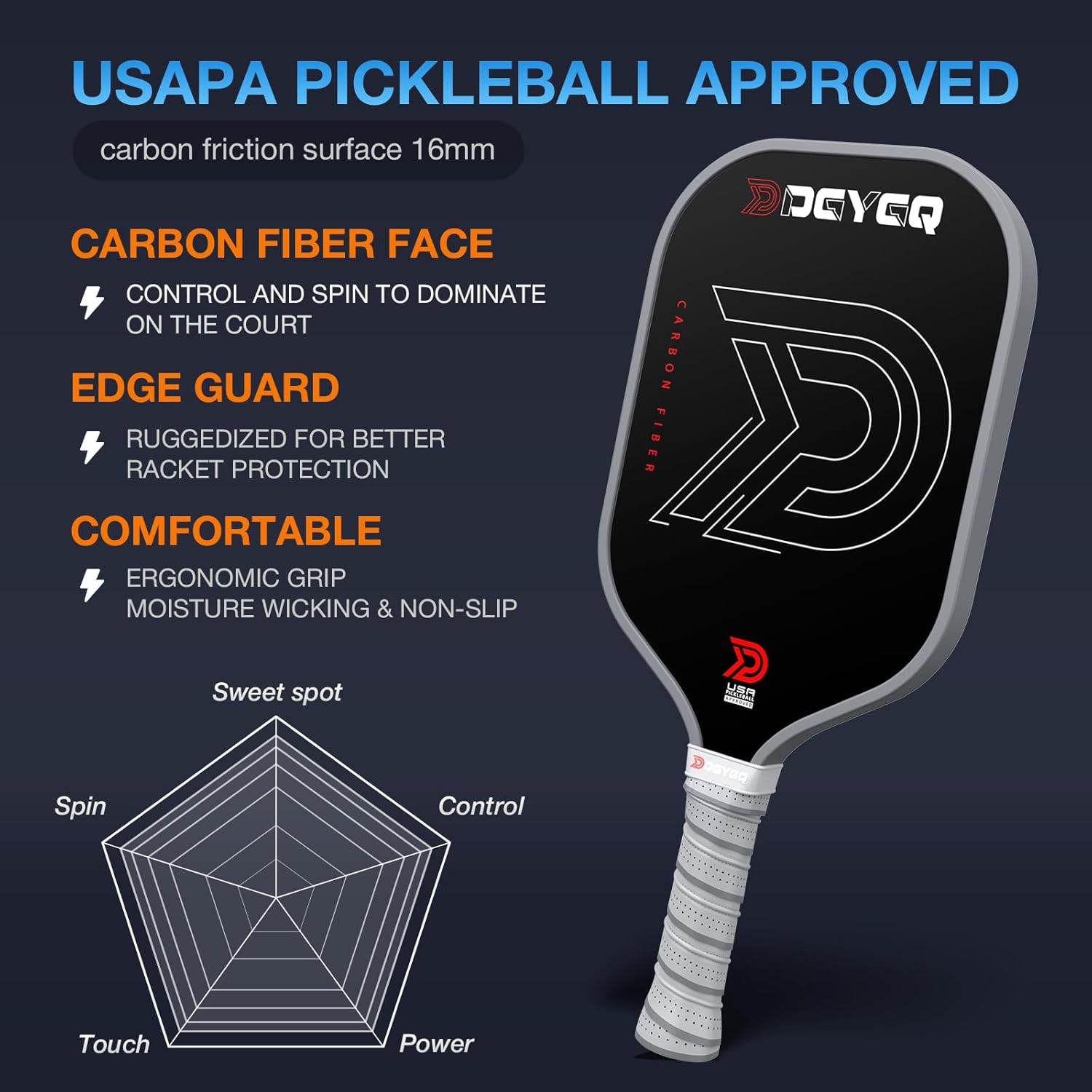 Pickleball Paddles - Professional Carbon Fiber Paddle with Honeycomb Core Pickleball Rackets - Lightweight Precision & Enhanced Shock Absorption for High Spin - Image 3