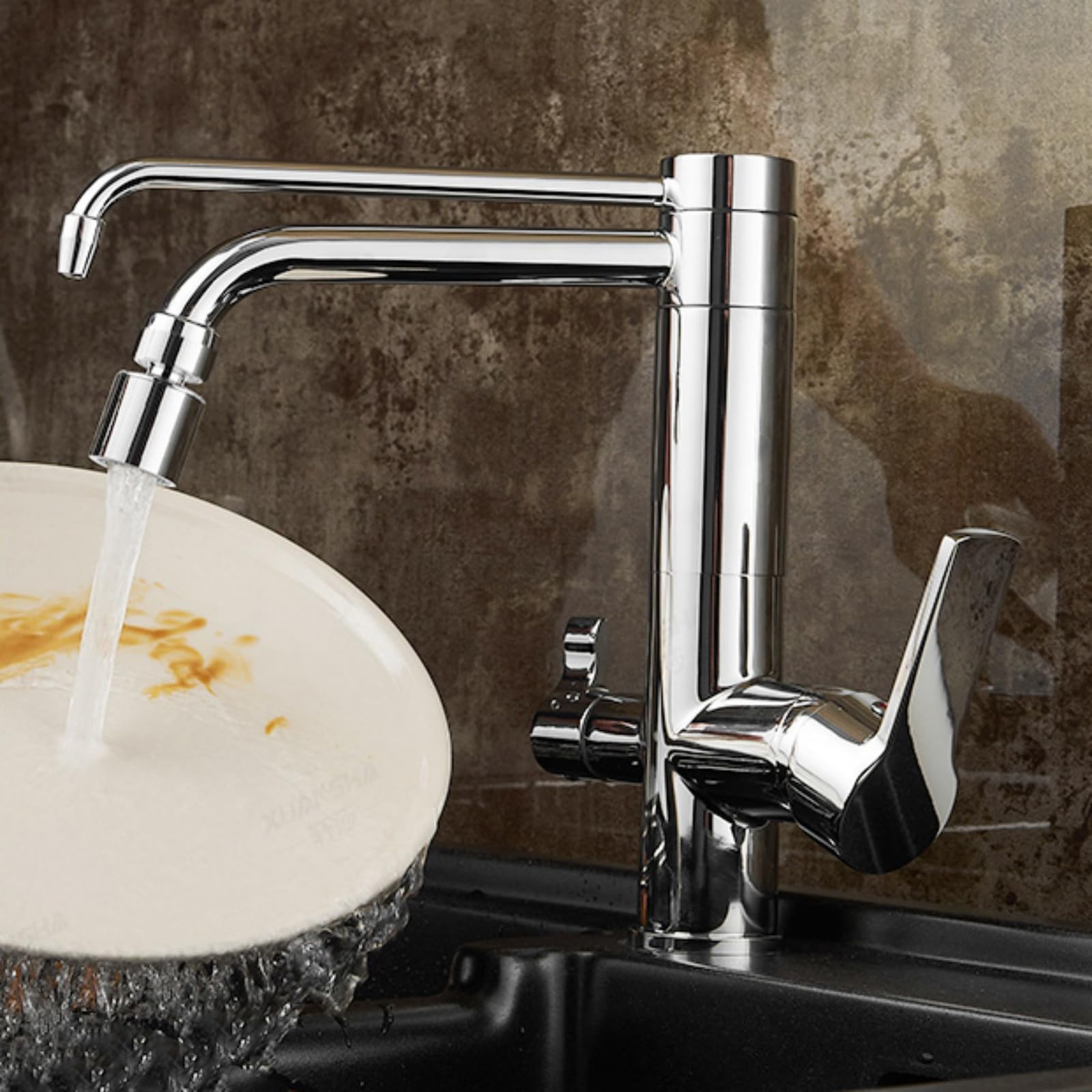GLETSF 3 Way Kitchen Faucet with Pull Down Sprayer Swivel Design Water Filtrat System Black Sink Mixer Tap for Easy Drinking Water Access,Brushed Gold