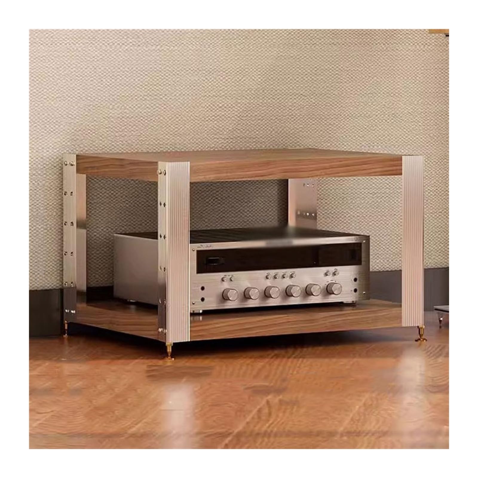Stojak na głośnik Wielopoziomowa szafka na wzmacniacz audio w kolorze czarnego orzecha Szafka z litego drewna głośniki stojaku(B,62.5 * 47.5 * 38.5CM)