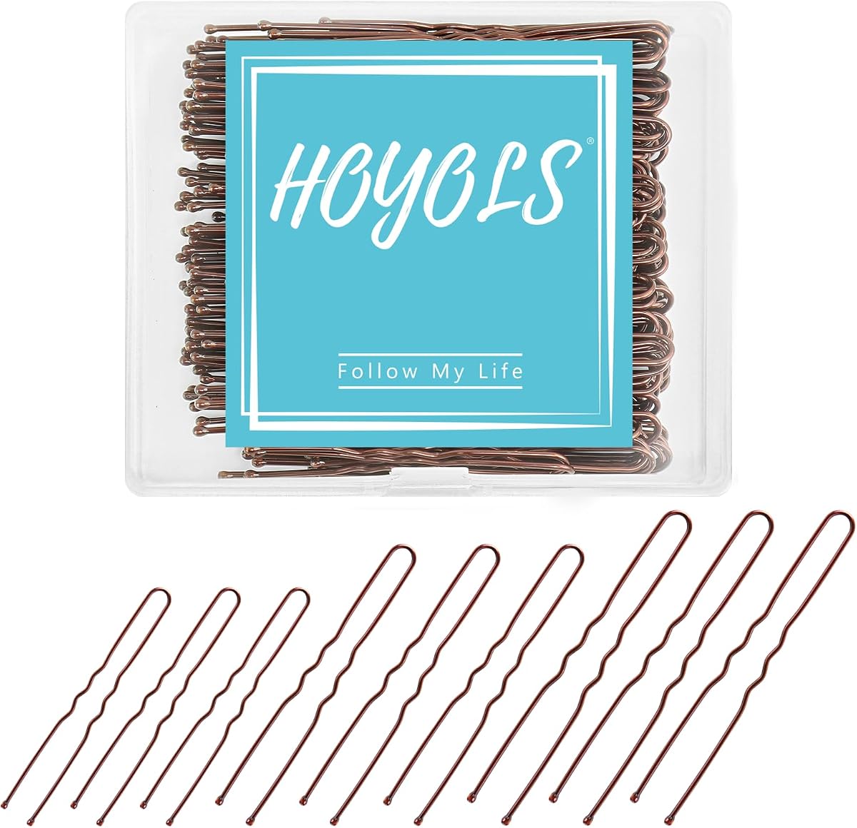 HOYOLS U Shaped Hair Pins for Buns, Assorted Sizes U Bobby Pins Brown | Metal Hairpins, 150 Count 3 Sizes, for Women Girls Updos Wedding Accessories, Secure Hold, Crimped Design