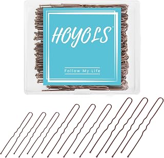 HOYOLS U-Shaped Bobby Pins Brown - Assorted Sizes Metal Hair Clips Crimped Ball Tips, 150 Count Bulk Pack for Secure Hairstyles