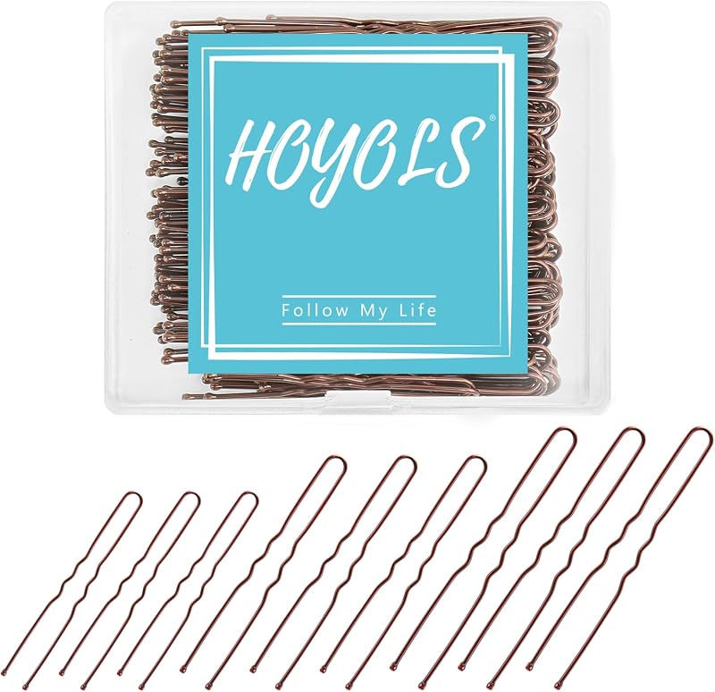 HOYOLS U Shaped Hair Pins for Buns, Assorted Sizes U Bobby Pins Brown | Metal Hairpins, 150 Count 3 Sizes, for Women Girls Updos Wedding Accessories, Secure Hold, Crimped Design