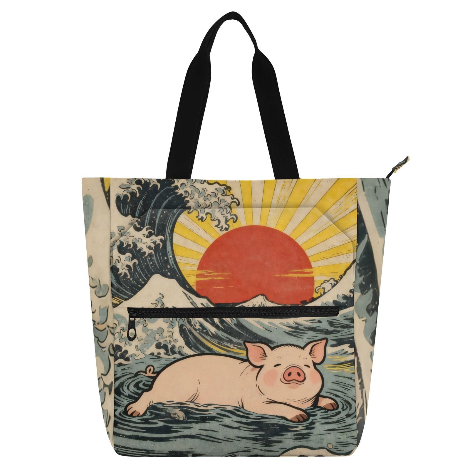 Bolsa de libros con bolsillo de cremallera externo para mujeres 8
