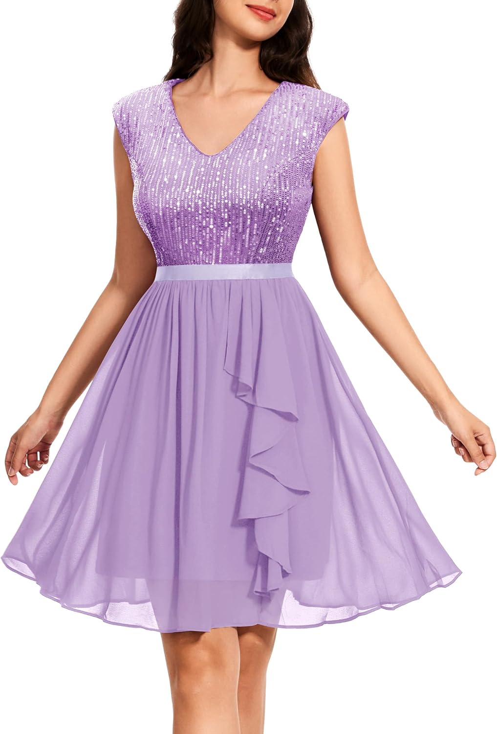 Wedtrend Women's Sequin Dress Sparkly Cocktail Dresses with Sleeve Glitter Party Dress Short Prom Dresses for Teens