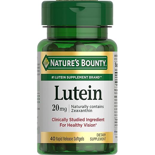 Nature's Bounty Lutein Pills, Eye Health Supplements and Vitamins, Support Vision Health, 20 mg, 40 Softgels