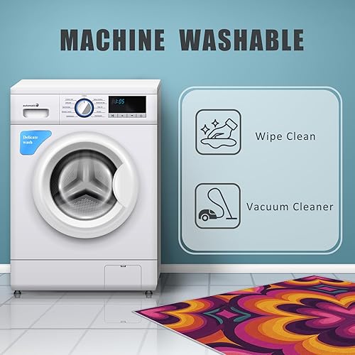 Miniatura 6 de Retro 70s Rug, Large 8x12 Area Rugs Floral Heart Orange Pink Pattern for Living Room, Bedroom, Retro 70s Home Decor Accessories Indoor Carpet, Non