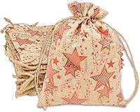 Vista 12 de TheDisplayGuys - Paquete de 12 bolsas de regalo de lona de yute reutilizables de 6 x 8 pulgadas con cordones (estrellas blancas, medianas)
