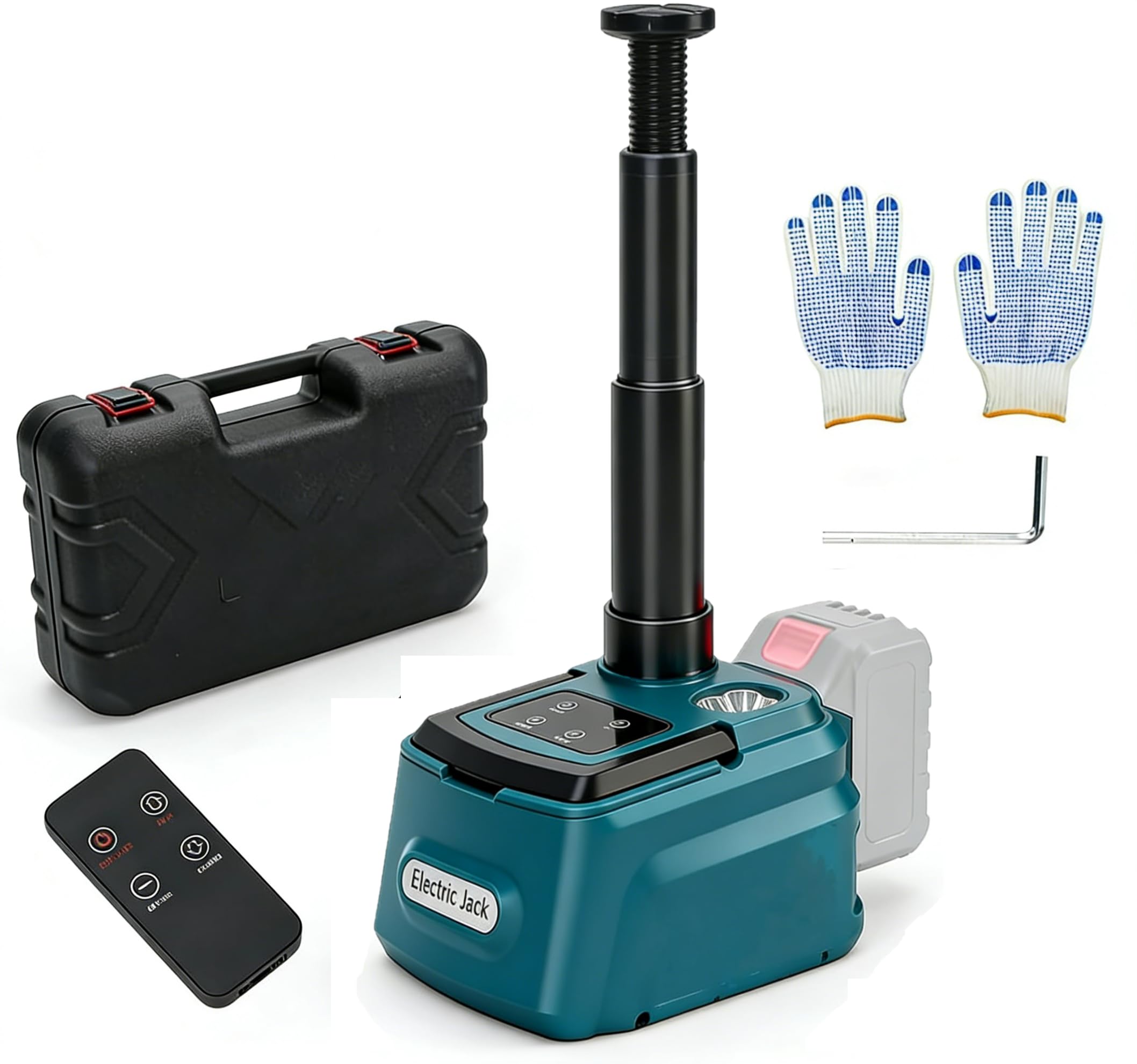 Cric idraulico 5T compatibile con Makita 18 V, 220 W, cric elettrico con pompa gonfiabile e luce LED, 15,5 – 45 cm, sollevatore per auto, SUV, berlina, MPV, cambio pneumatici (on batteria)