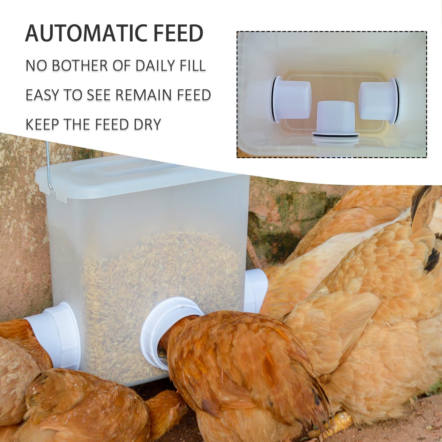 Juego de comedero y Bebedero automático para Pollos con 3 Puertos de alimentación, Tazas de Agua para Aves de Corral