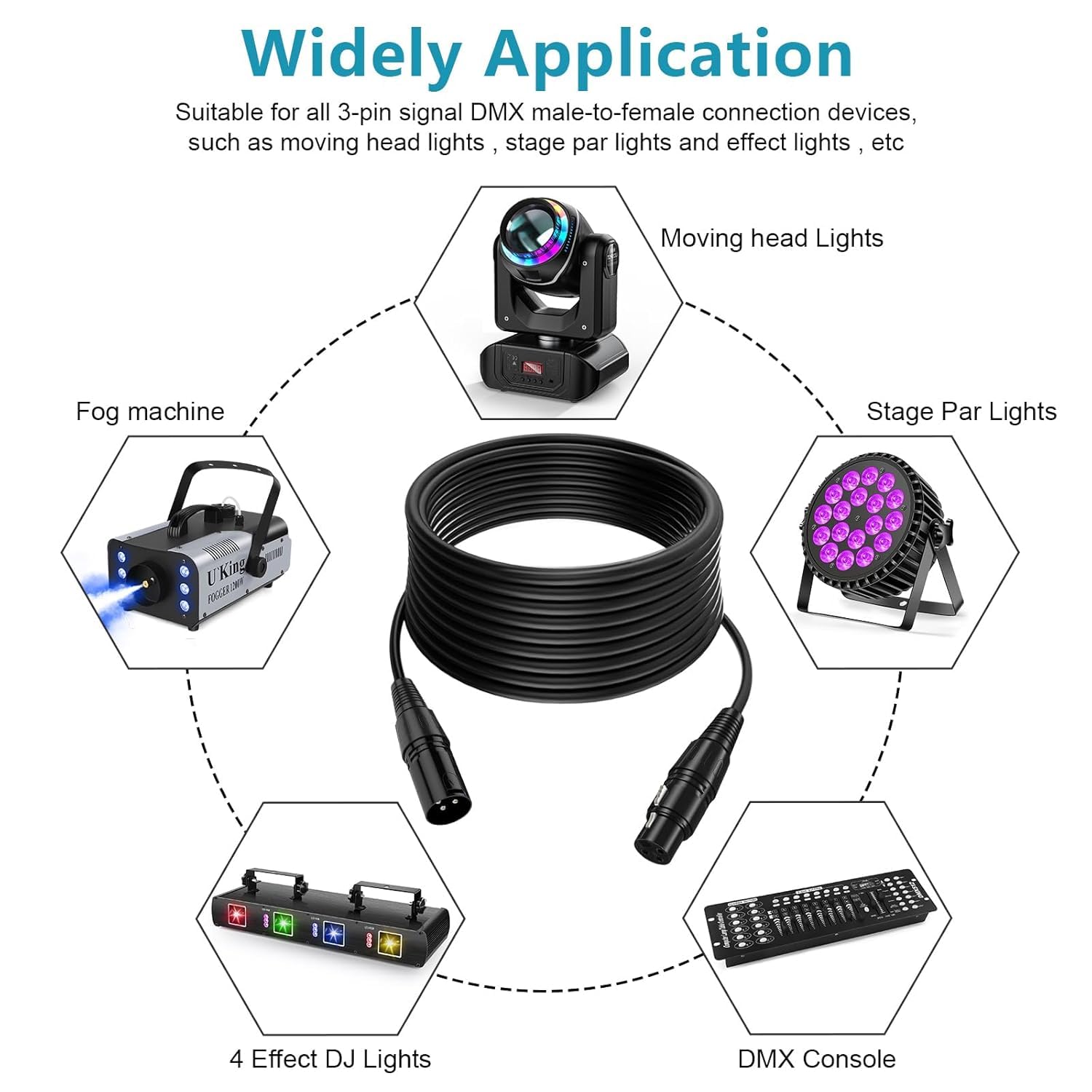 3-Pin XLR DMX Cable 9.8 ft,Stage Lighting Signal Cable for Moving Head Lights, DJ Effects, DMX Console, Male to Female Connectors