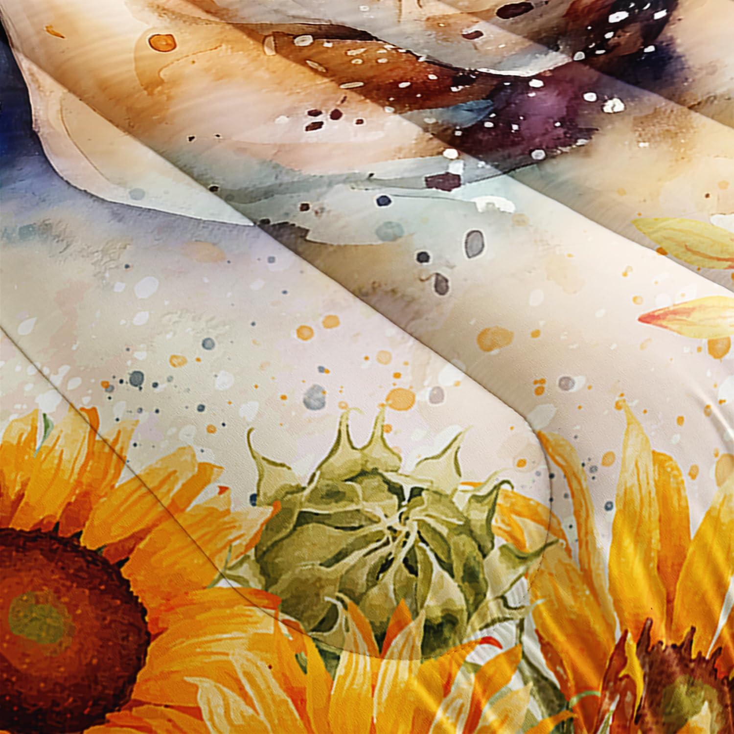 AILONEN Galloping Horses Comforter Set,Brown Running Horses Bedding Set Full Size,Sunflowers Horse Duvet Set,3Pcs 1 Quilt + 2 Pillowcases for a Serene and Nature Inspired Bedroom Decor
