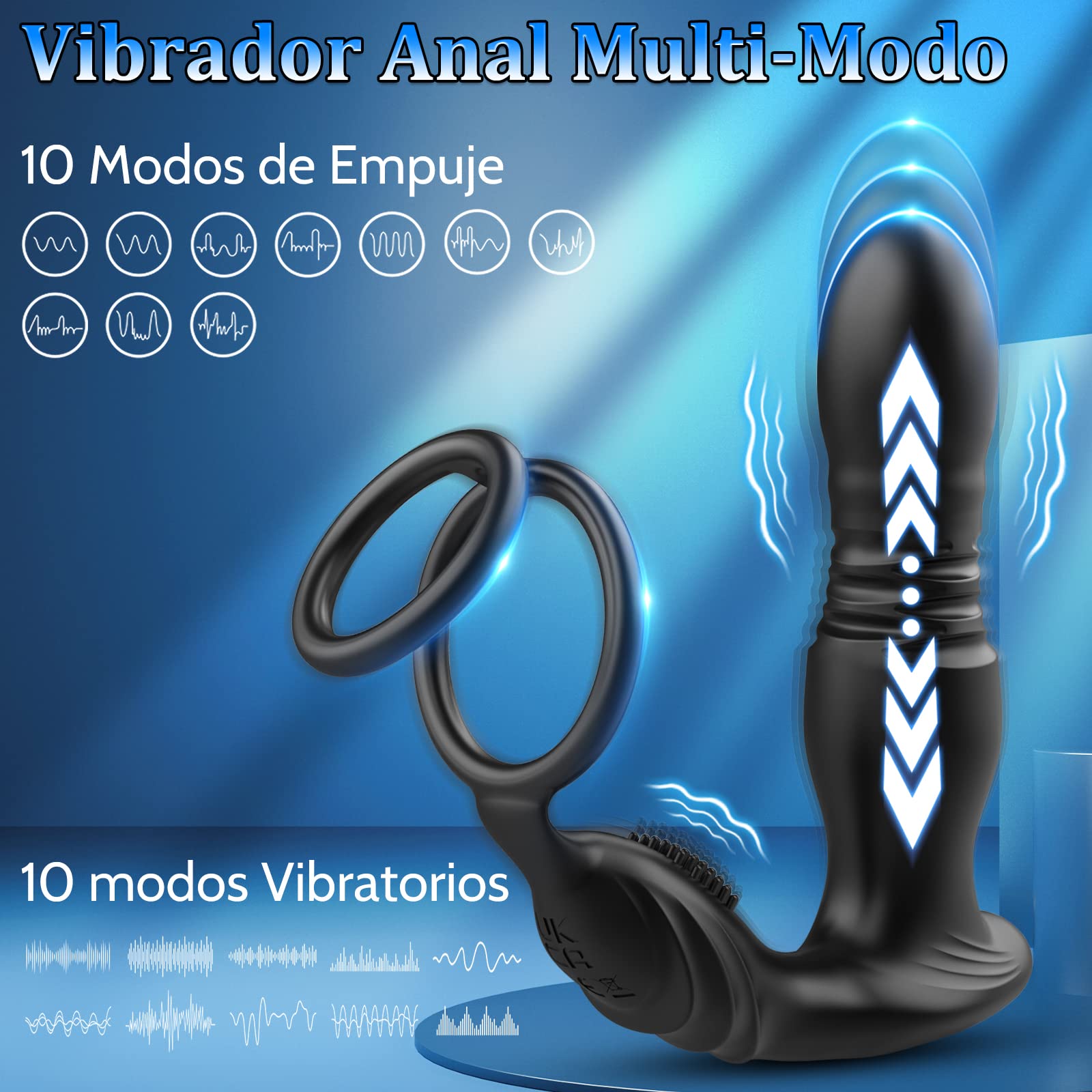 3 EN 1 Vibrador de Anal con Anillo de Pene, Juguetes Sexuales Anales Masculinos, Estimulador de Anal, Vibrador de Próstata con 10 Modos de Empuje&Vibratorios, Vibrador Consolador para Hombres