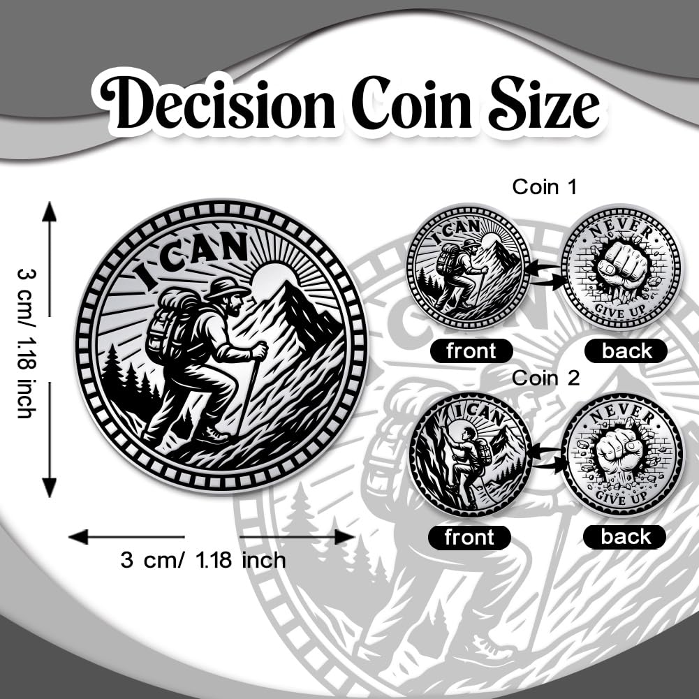 UNICRAFTALE 2Pcs Motivation from Mountaineering Coin Encouragement Challenge Coins Decision Maker Coin Stainless Steel Commemorative Coins with Kraft Paper Box for Collectible Commemorative Gifts - Image 3