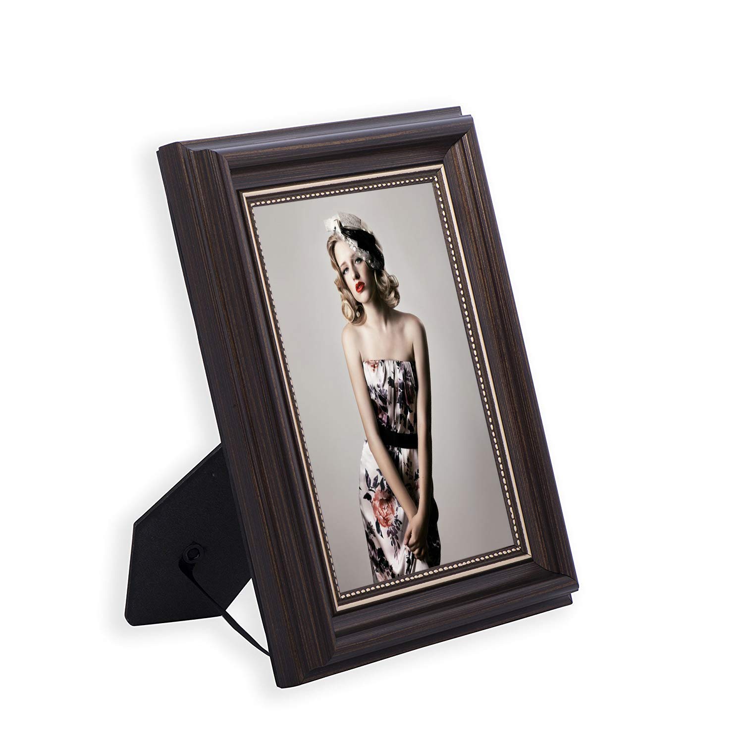 Huixiang Girls Brown (Glass Pane) Picture Frame 4X6 Vintage Portrait Photo Frames Retro Landscape & Horizontal Poster Frame Standing Or Wall Mountable, Birthday Gift For Parents Woman Wedding Anniversary 6X4 Inch, Brown