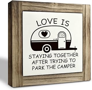 Camper Wood Plaque Sign, Love is Staying Together Parking the Camper, Box Wood Plaques Desk Décor, Camper Wooden Plaque Signs, Funny Decor, Camping Life Signs for Home Farmhouse