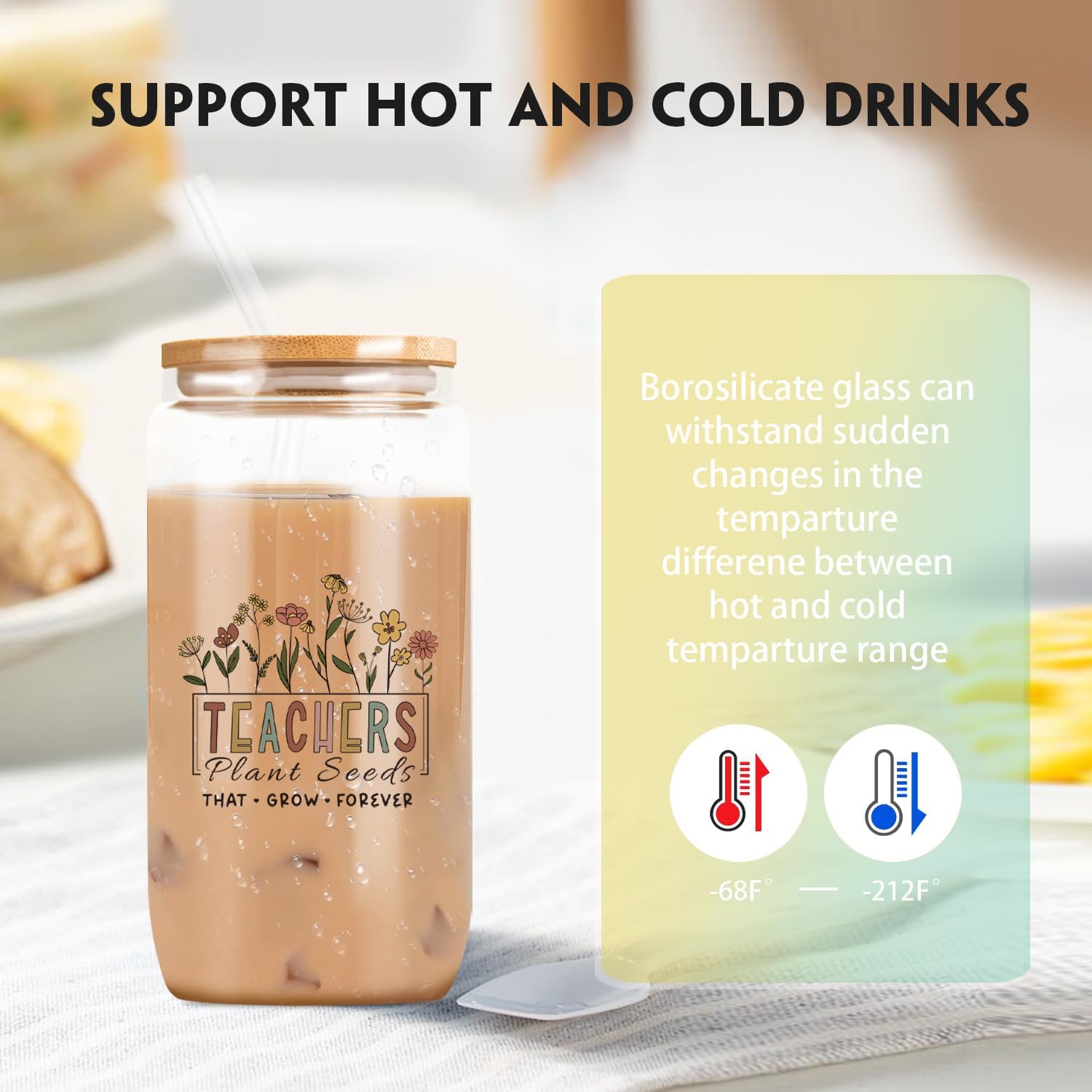 Teacher Appreciation Gifts, Gift for Teacher's Era Women Men, Best Teacher Ever, Thank You Gift For Teachers Day Appreciation Week Birthday & Back To School- 16oz Can Glass Tumbler With Lid - Image 4