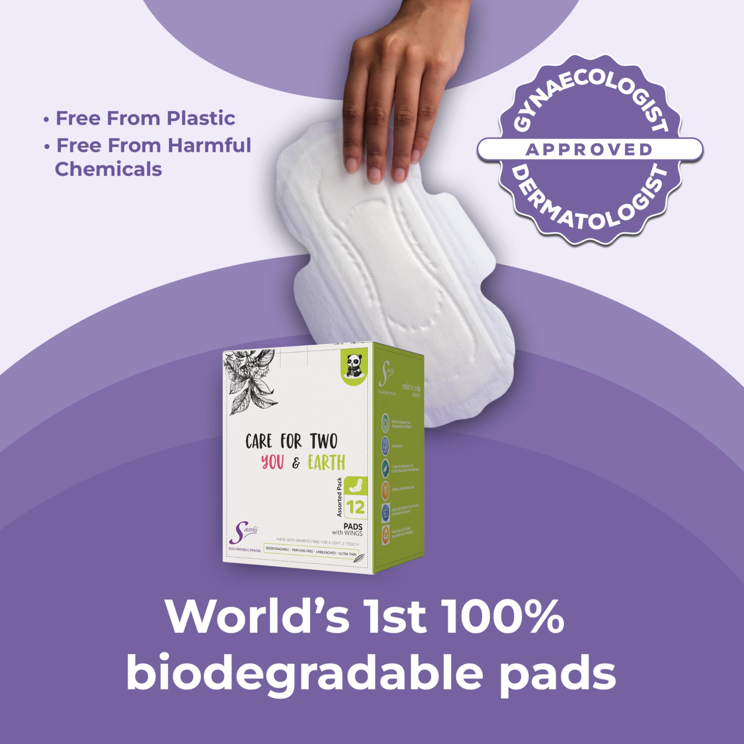Saathi Plant-Based Bamboo Pads – No Fragrance | Hypoallergenic | Multi-Pack Sizes – Pack of 12 X 2 – 24 Pads (12 Reg + 12 XL) 2