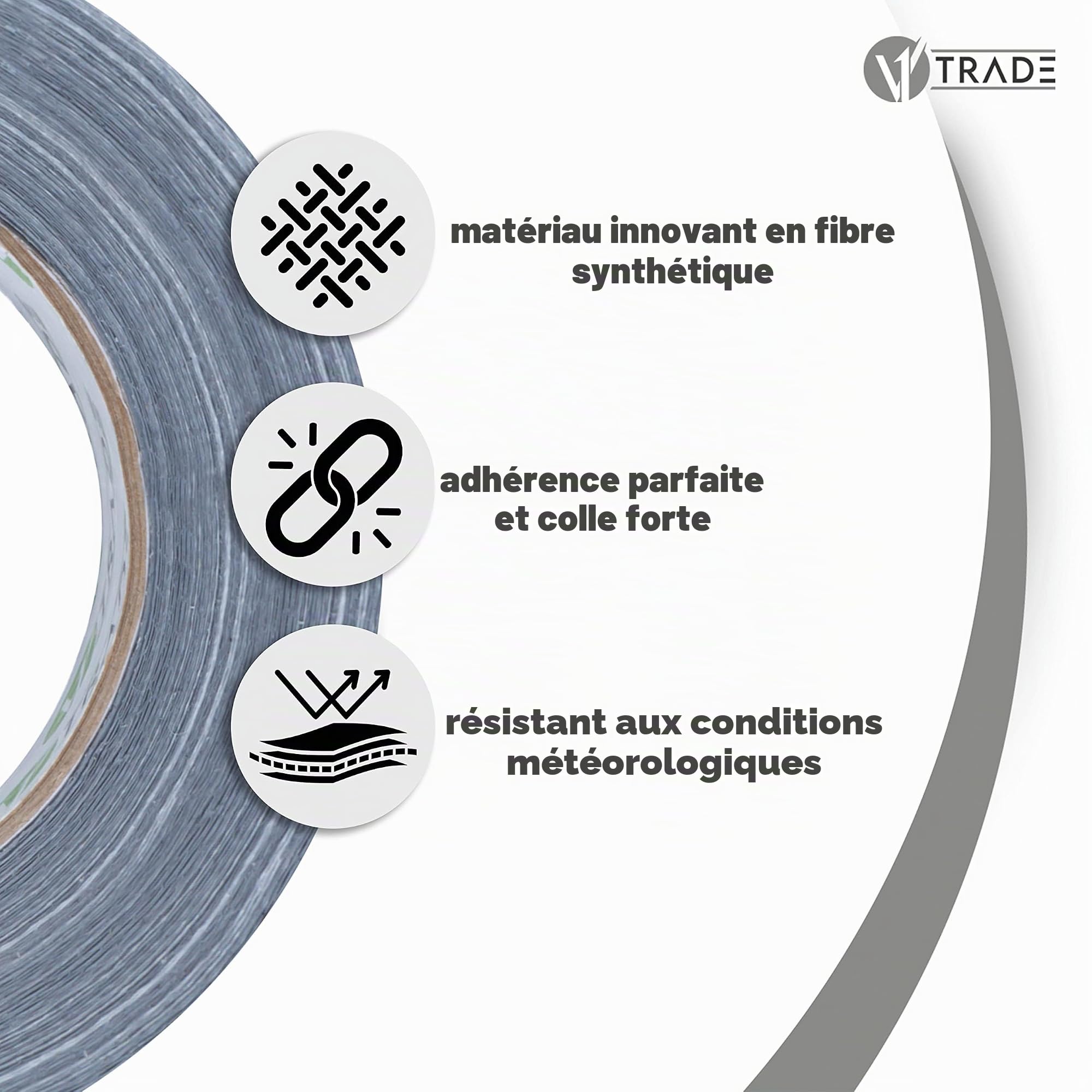 V1 TRADE Duct Tape Gris 48mm x 50m – Scotch Américain Étanche Pour Réparations – Ruban Adhésif Toilé Extra Fort – Résistant À L’Eau – 4 Rouleaux Pour Intérieur Et Extérieur