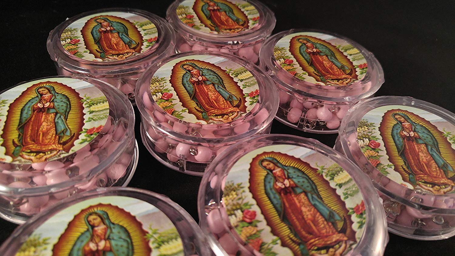 Virgen De Guadalupe Rosaries - Rosado De Madera, 12 Piezas - Baptism/First Communion Party Pack