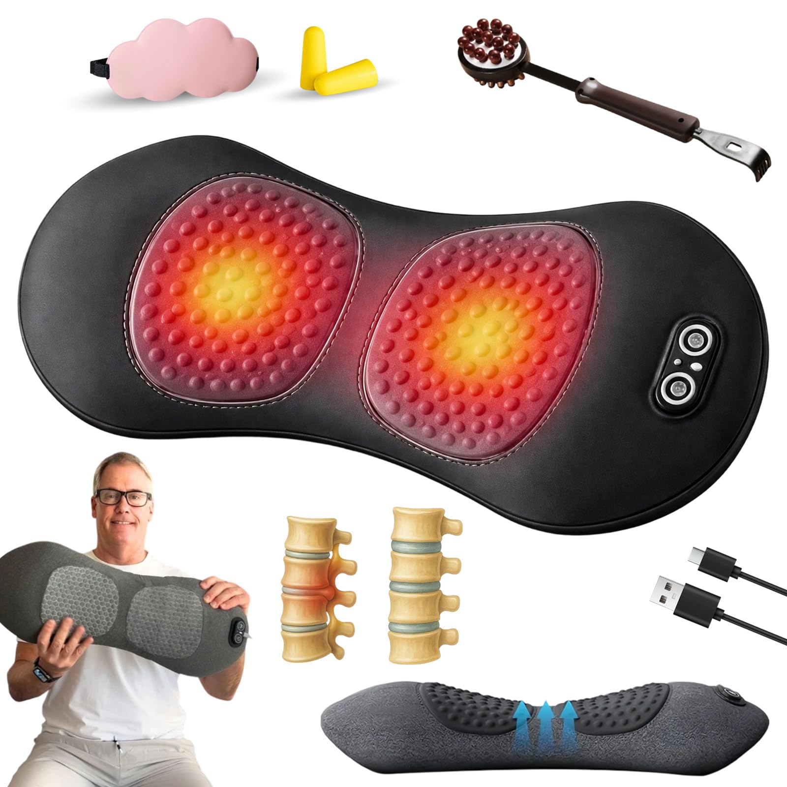 2026 Vertofix 3-Zonen Ergoflow Tiefenmassagegerät, Deep Comfort 3 in 1 Massage Pad, 3-Fach-Massager mit Erwärmung, Vibration Traktion, Tiefengewebsmassage, Schmerz Lösen(DarkGrey,USB)