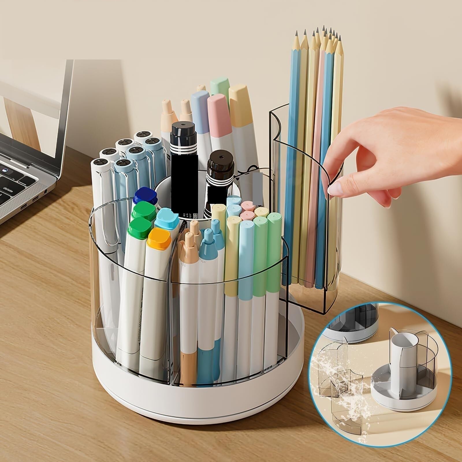 Organizador Escritorio Portalápices De Escritorio Con Rotación 360°, Adecuado For La Oficina En Casa Y Escuela para Oficina(White)