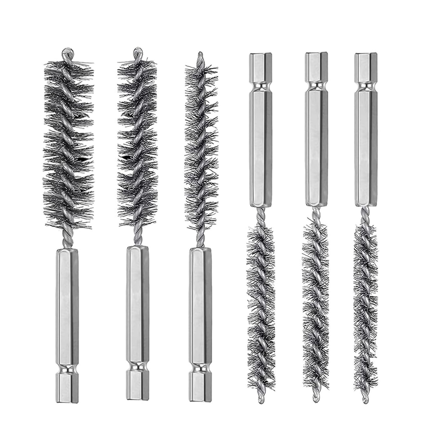 Verazquy 6Pcs Stainless Steel Wire Bore Brush Set โ 1/4" Hex Shank Drill Wire Brush Attachment for Power Drill Impact Driver Twisted Bore Cleaning Brushes for Pipes Rust Narrow Holes
