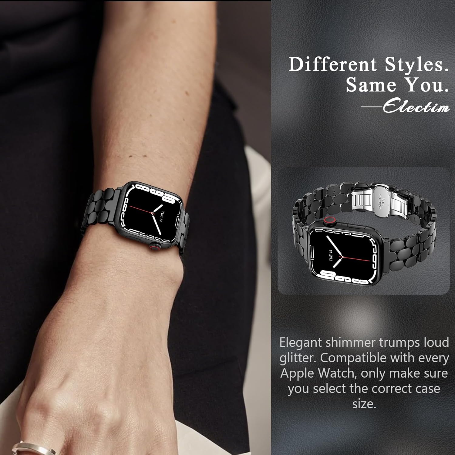 ELECTIM Compatible with Apple Watch Bands for Women 38mm 40mm 41mm 42mm 44mm 45mm 46mm 49mm, Stainless Steel Clasp Luxury Dressy Metal Band for iWatch Series 11/10/9/8/7/6/5/4/3/2/1/Ultra 2/1/SE3/2/1 - Image 2