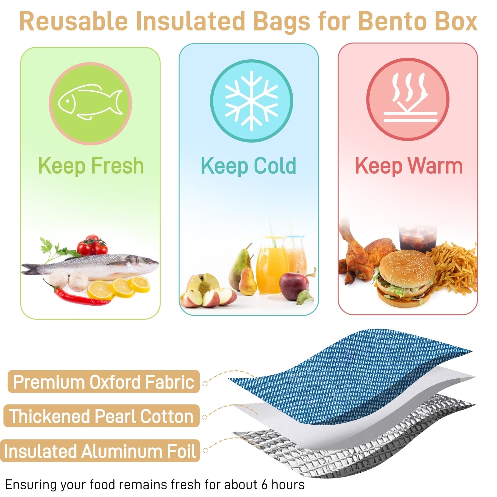 Lunch-Taschen, wiederverwendbar, isolierte Bento-Taschen, große Tragetasche, Lunchbox für Damen und Herren, wasserdichte Kühltasche mit Aluminium für Büro, Arbeit, Picknick, Strand, Reisen