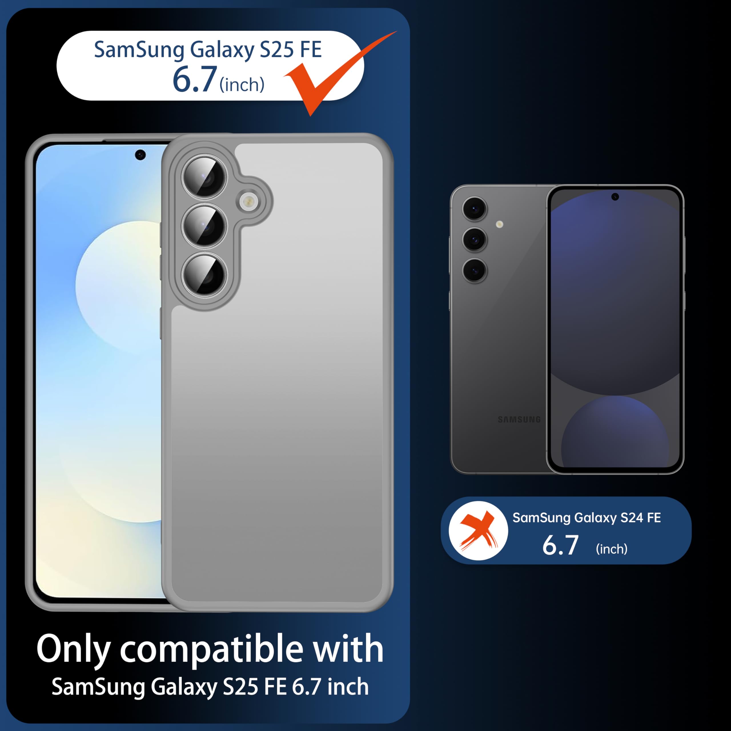 FLLAO Cover Compatibile con Samsung Galaxy S25 FE 5G con 2 Vetro Temperato, [Della Fotocamera Protezione] Anticaduta Antiurto Anti-Graffio Hard PC Custodia Grigio