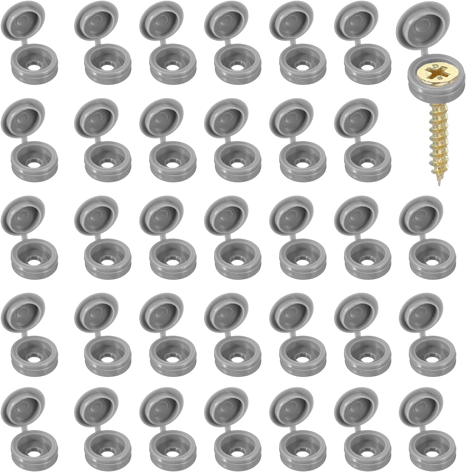 Screw Snap Covers, Plastic Hinged Screw Cover Caps Shutter Screws Fold Snap Washer- Fitting for (Windows - Railings - Home Furniture - Cabinets) 4 mm & 200 Pack & Dark Gray