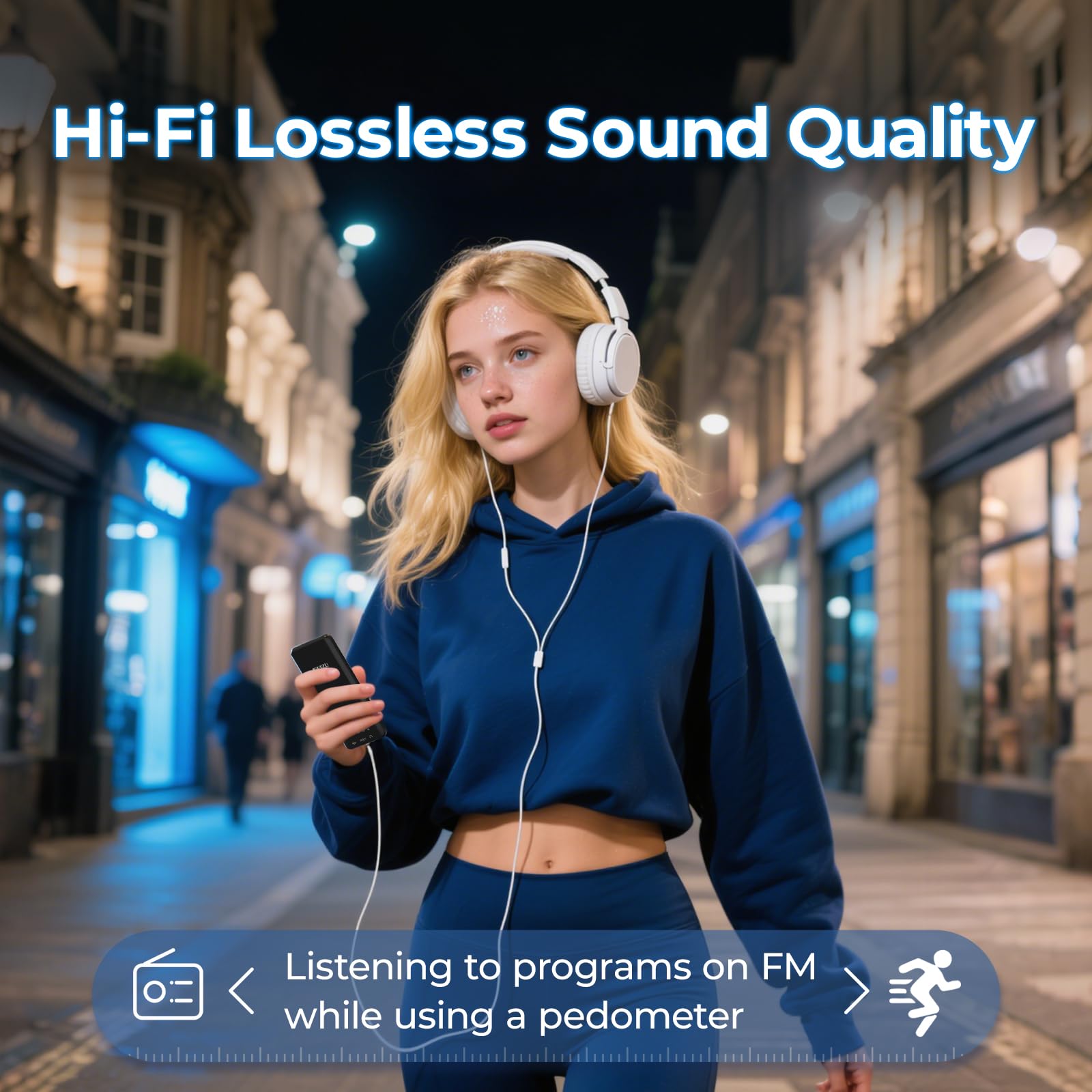 64GB Reproductor MP3 Bluetooth 5.3 con Diseño Metálico Curvo y Pantalla de 2,4 Pulgadas, Altavoz Integrado, Sonido HiFi Lossless, Teclas Táctiles, Radio FM, Grabadora de Voz, Ampliable hasta 128GB