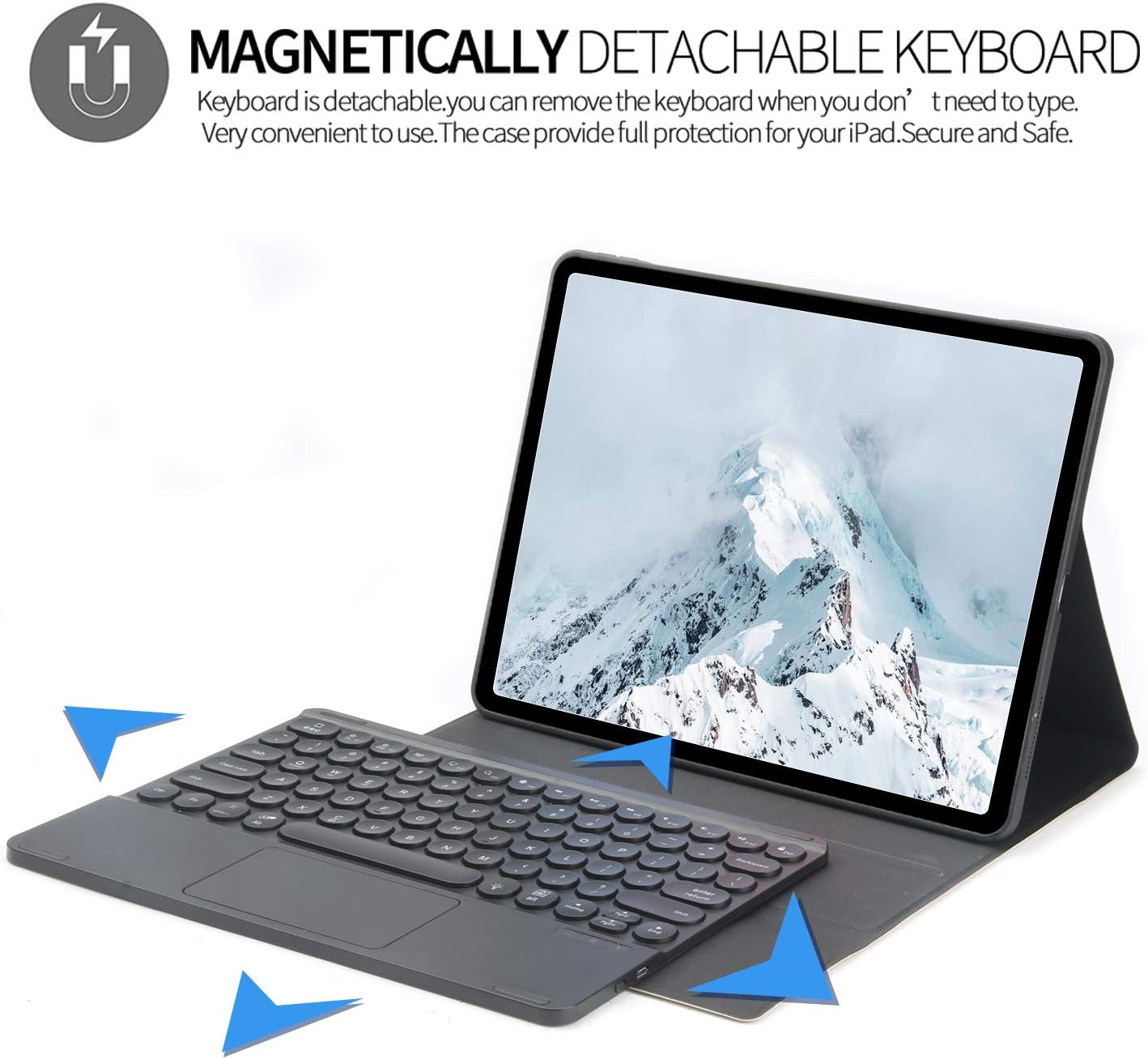 Tор Rаtеd Touchpad Keyboard Case for iPad Pro 12.9 2021 4th Gen 2020/3rd Gen 2018 [Support Apple Pencil Charging]-Detachable-7 Color Backlit Touchpad Keyboard-Ultra Slim Folio Protective Cover -Black